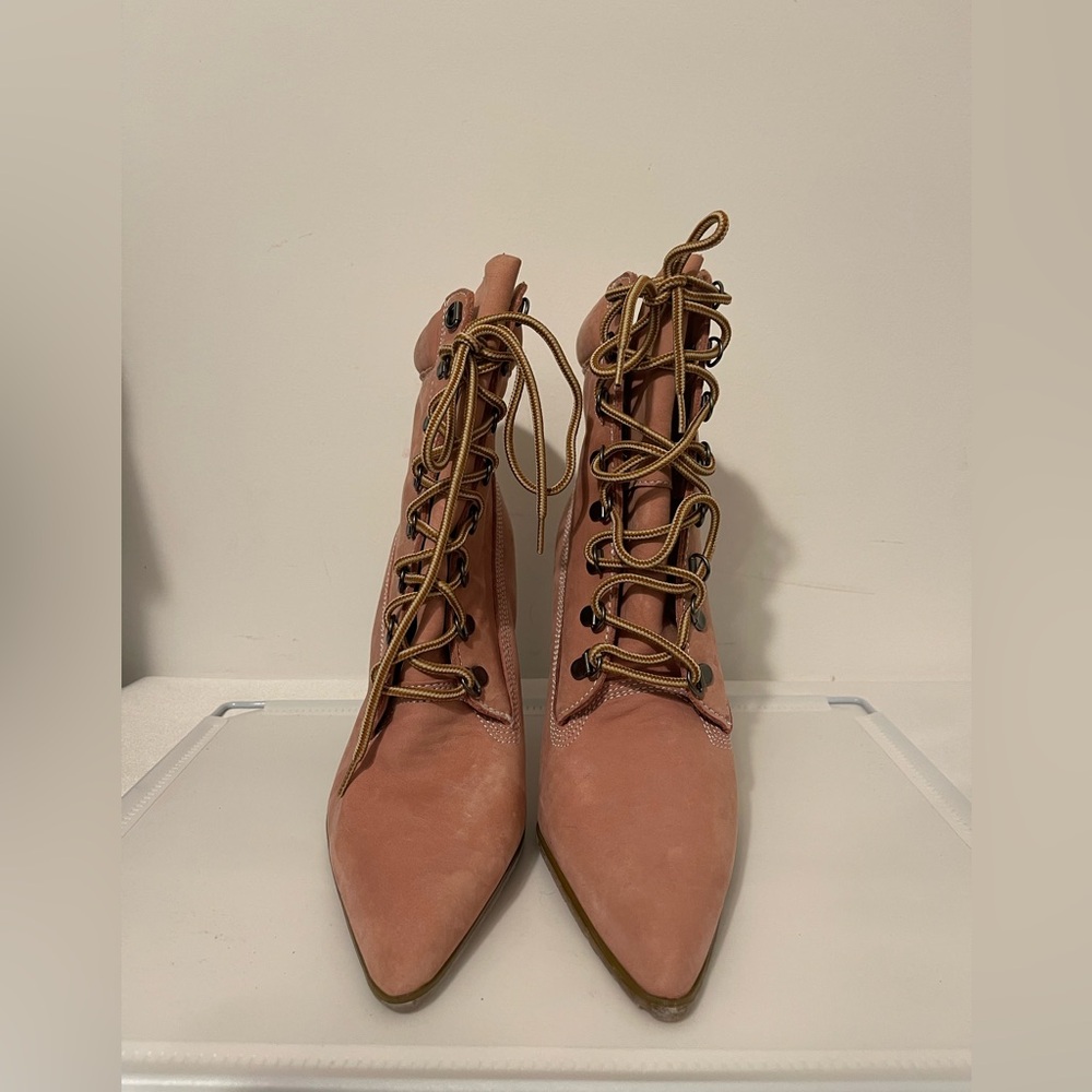 2/$50 COLIN STUART Mauve Pointy Toe Lace-Up Suede Booties, Size 10 - Picture 4 of 10